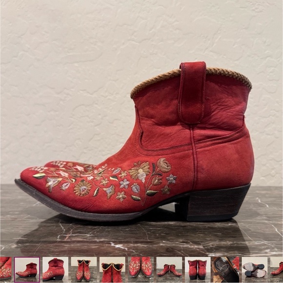 Liberty Black Red Leather Floral Embroidered Cowboy Boots - Picture 3 of 10